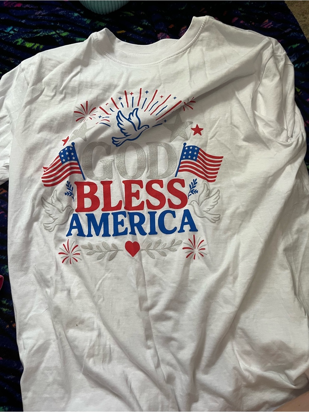 Kids White "God Bless America" Graphic Tee - Patriotic Red & Blue